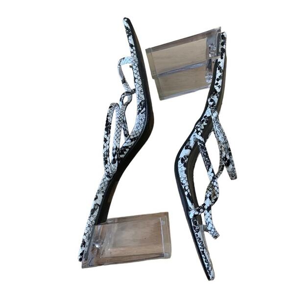Pretty little think acrylic heel shoes sandals black white faux snake size 7 - Picture 6 of 9